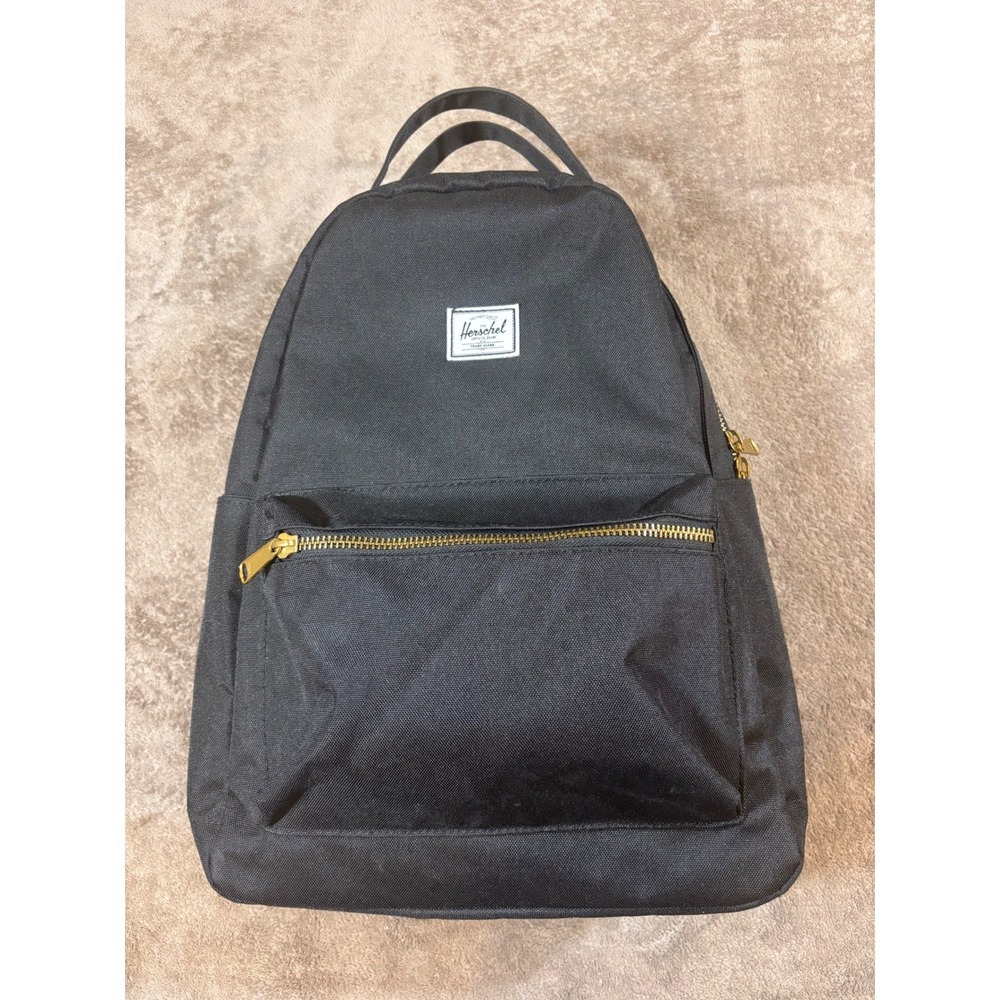 Herschel Supply Co Nova Mid-Volume Backpack Black Gold Zippers Canvas Bag